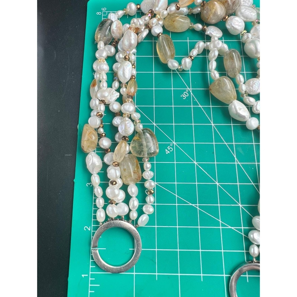Pearl Rutilated Quartz White 18" Multi-Strand Statement Necklace - Picture 6 of 6